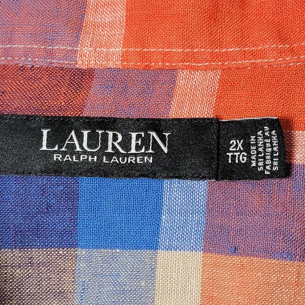 Ralph Lauren LRL Womens Black Label Plaid Linen Long Sleeve Button Up Shirt 2X - Picture 8 of 10